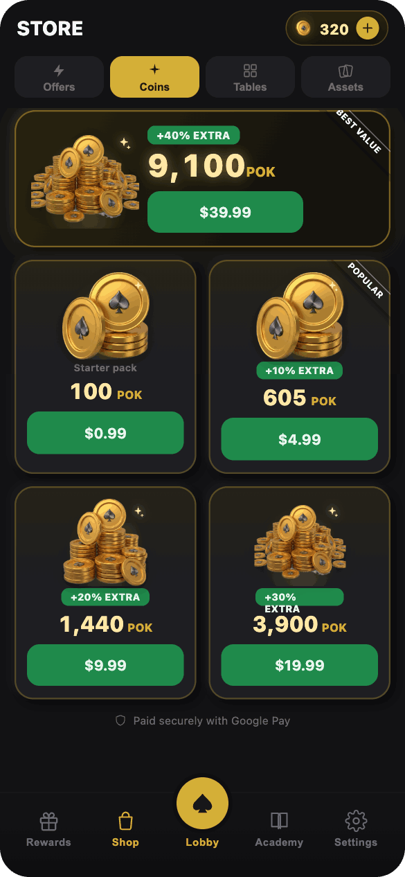Chip sets in the Poker Next store